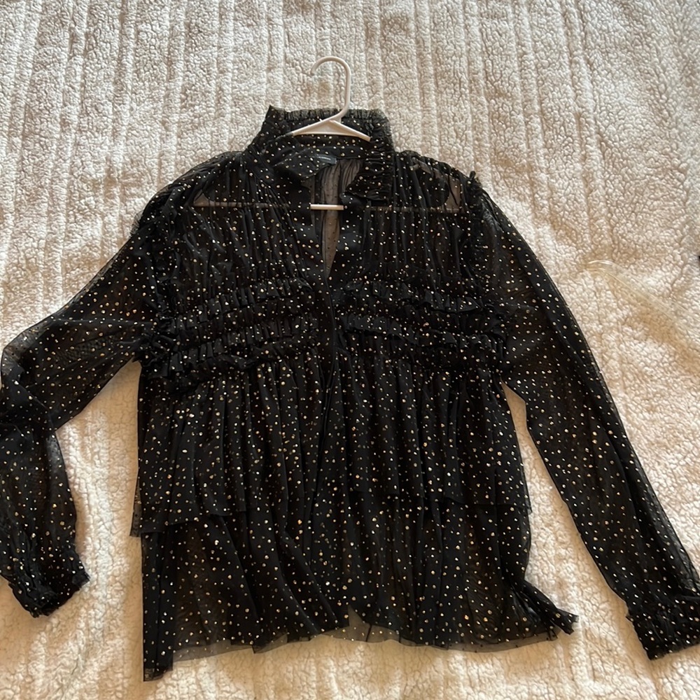 Black and gold sheer long sleeved blouse; size Medium